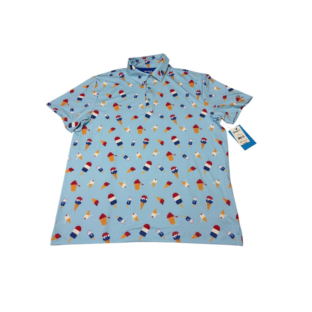 NWT Birdie Bound Mens Large Polo Shirt Ice Cream Popsicle Blue Golf Performance